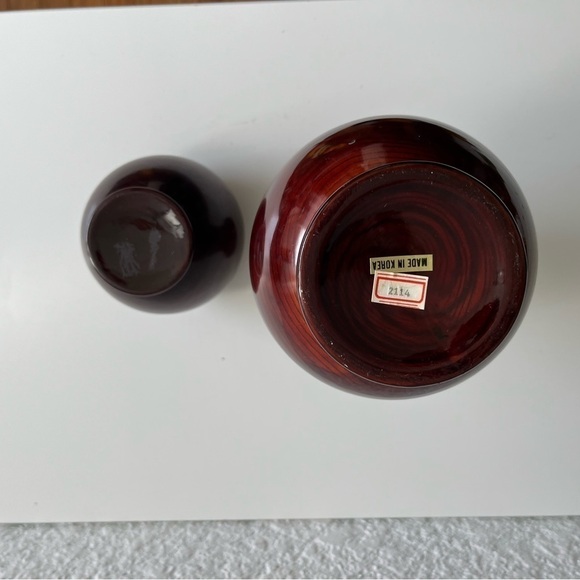 𝅺beautiful Rosewood Lacquered Wood Vase Set of 2 Made in Korea Rose Wood - Picture 4 of 4